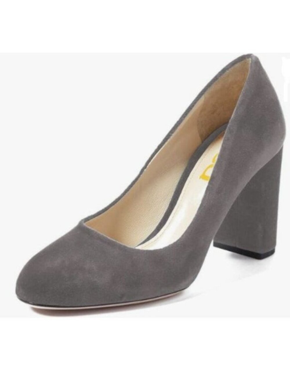 FSJ Women Minimalist Slip On Pumps Soft Pointed Toe High Chunky Block Heel Grey